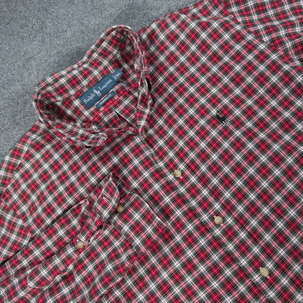 Ralph Lauren Mens XL Classic Fit Plaid Button Down Shirt Red Black Pony #4787